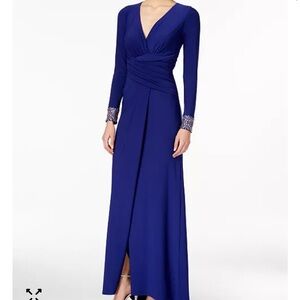 Vince Camuto Long-Sleeve Embellished Faux-Wrap Gown size 8